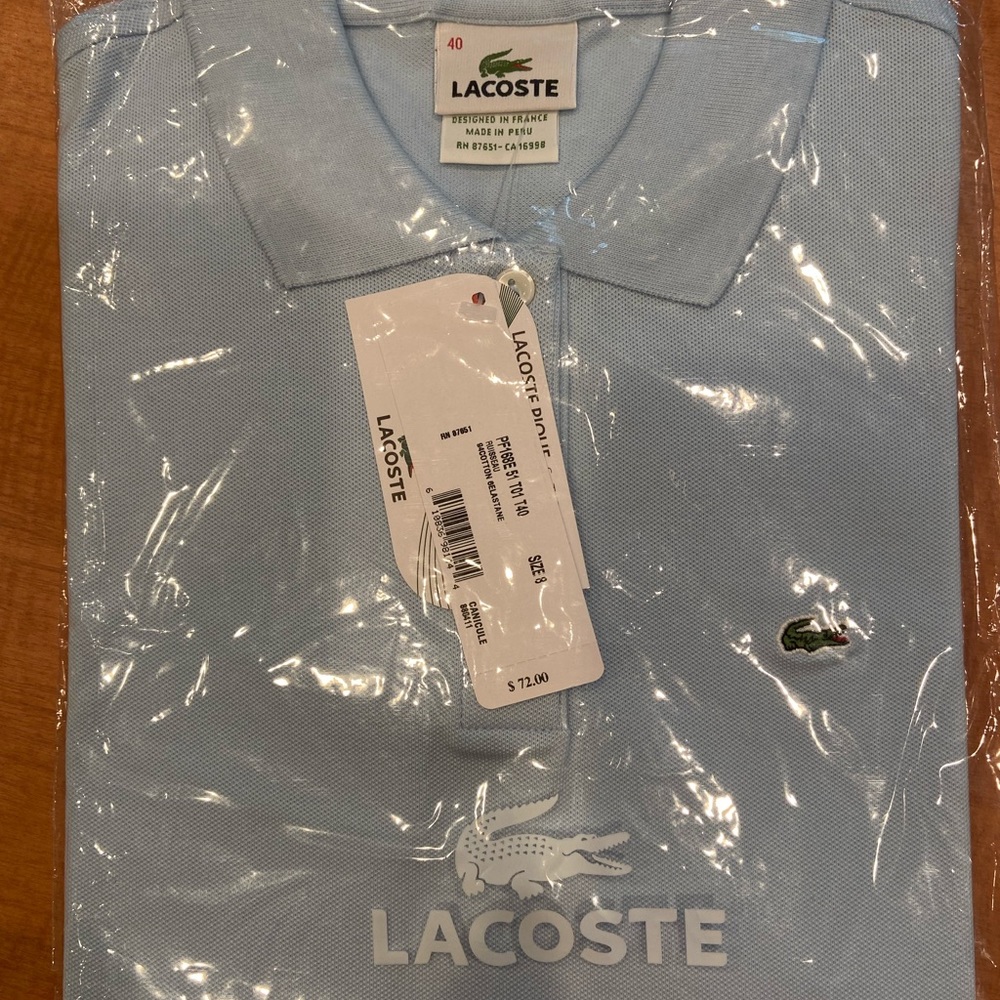 NIB Women’s Lacoste Sky Blue Pique Polo Shirt